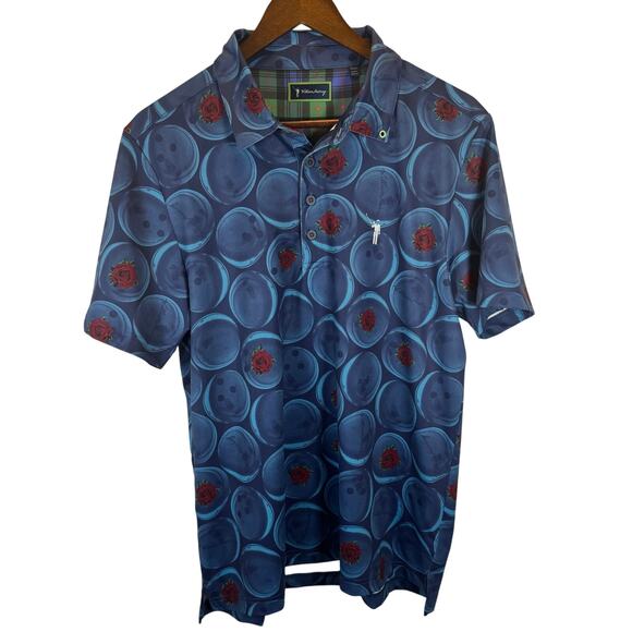 William Murray Men’s M Golf Polo Shirt Blue Bowling Rose Stretch Performance - Picture 2 of 12